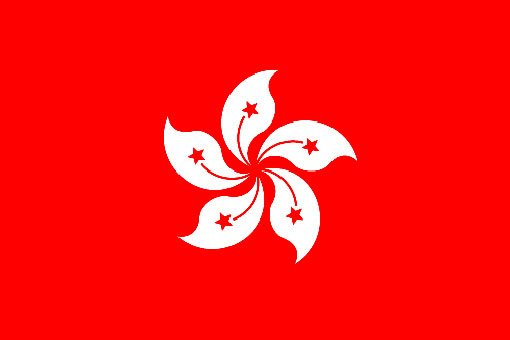 Hong Kong SAR flag with white bauhinia flower on red background