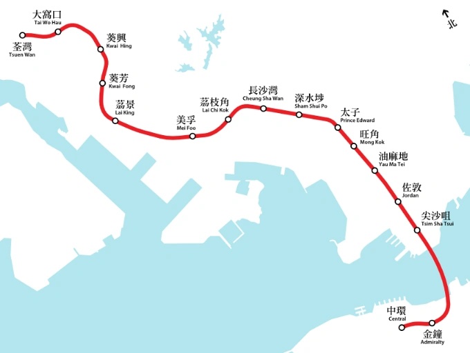 MTR Tsuen Wan Line map