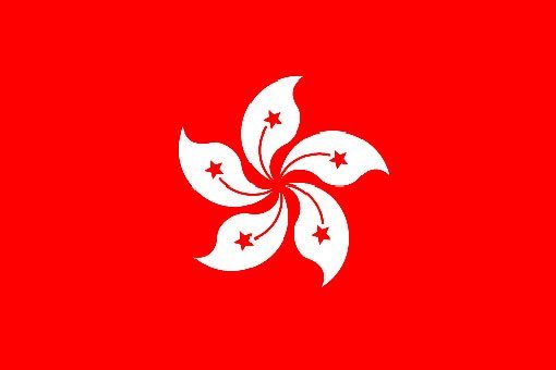 Hong Kong SAR flag with white bauhinia flower on red background