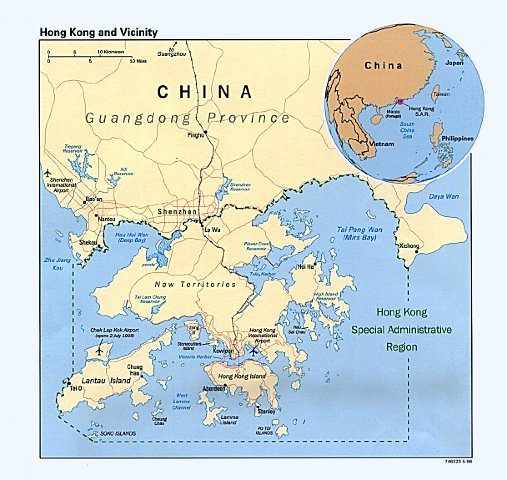 Map of Hong Kong and surrounding region showing the New Territories, Lantau Island and proximity to Shenzhen
