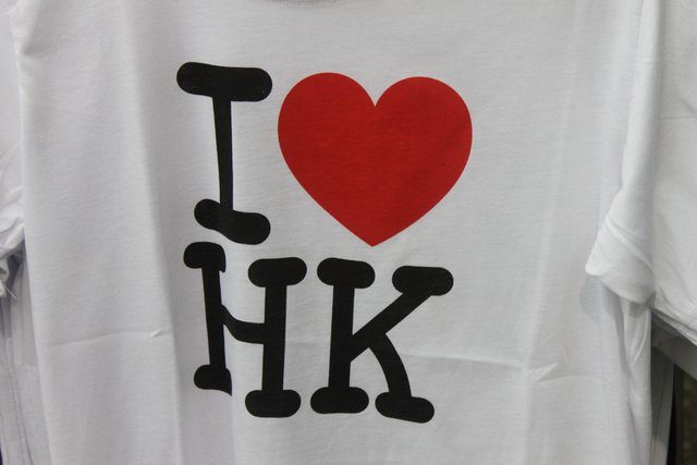White I Love HK souvenir T-shirt with a bold red heart